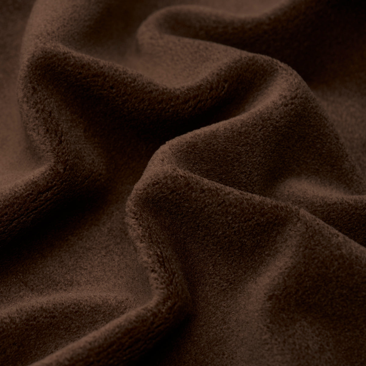 Chocolate brown virgin wool fabric with a textured weave and soft folds.