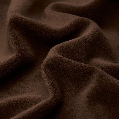 Chocolate brown virgin wool fabric with a textured weave and soft folds.