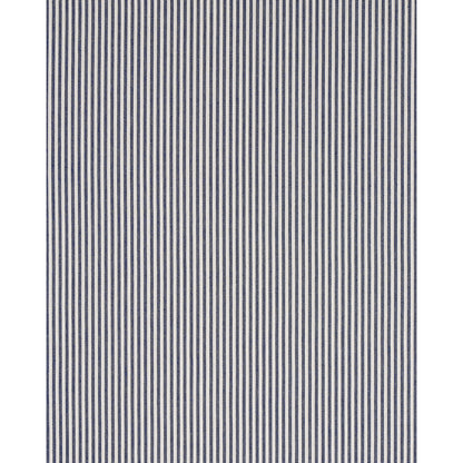 Rectangular rug with navy and ivory vertical pinstripes and a dark border.