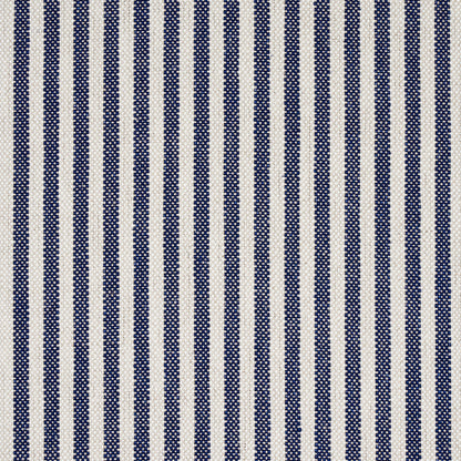 Vertical navy blue and ivory striped woven fabric with a dotted texture.