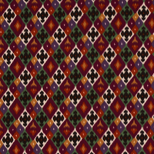 SCHUMACHER  CABANA SASHA DIAMOND IKAT PATTERN WOVEN PATTERN WOVEN JADE AND PLUM   - 80662