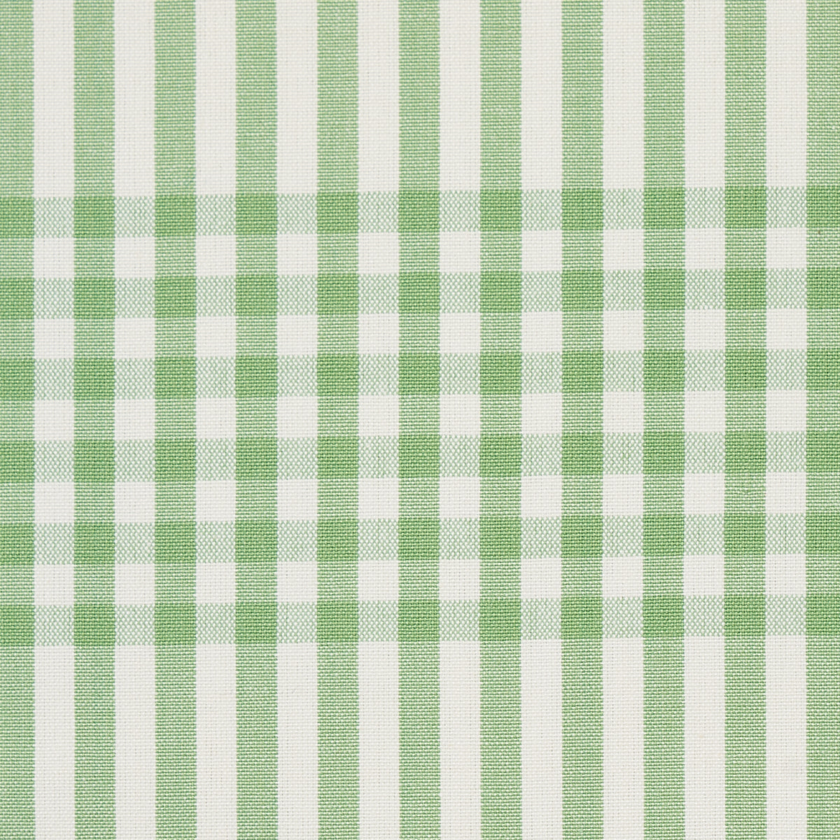 Green and white gingham check fabric pattern.