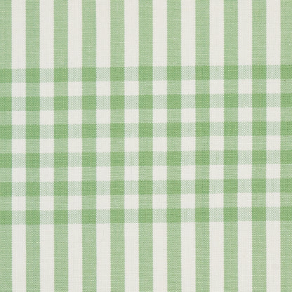 Green and white gingham check fabric pattern.