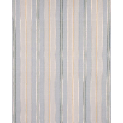 Striped rug with pastel vertical stripes in pale blue, gray and peach; soft woven texture.