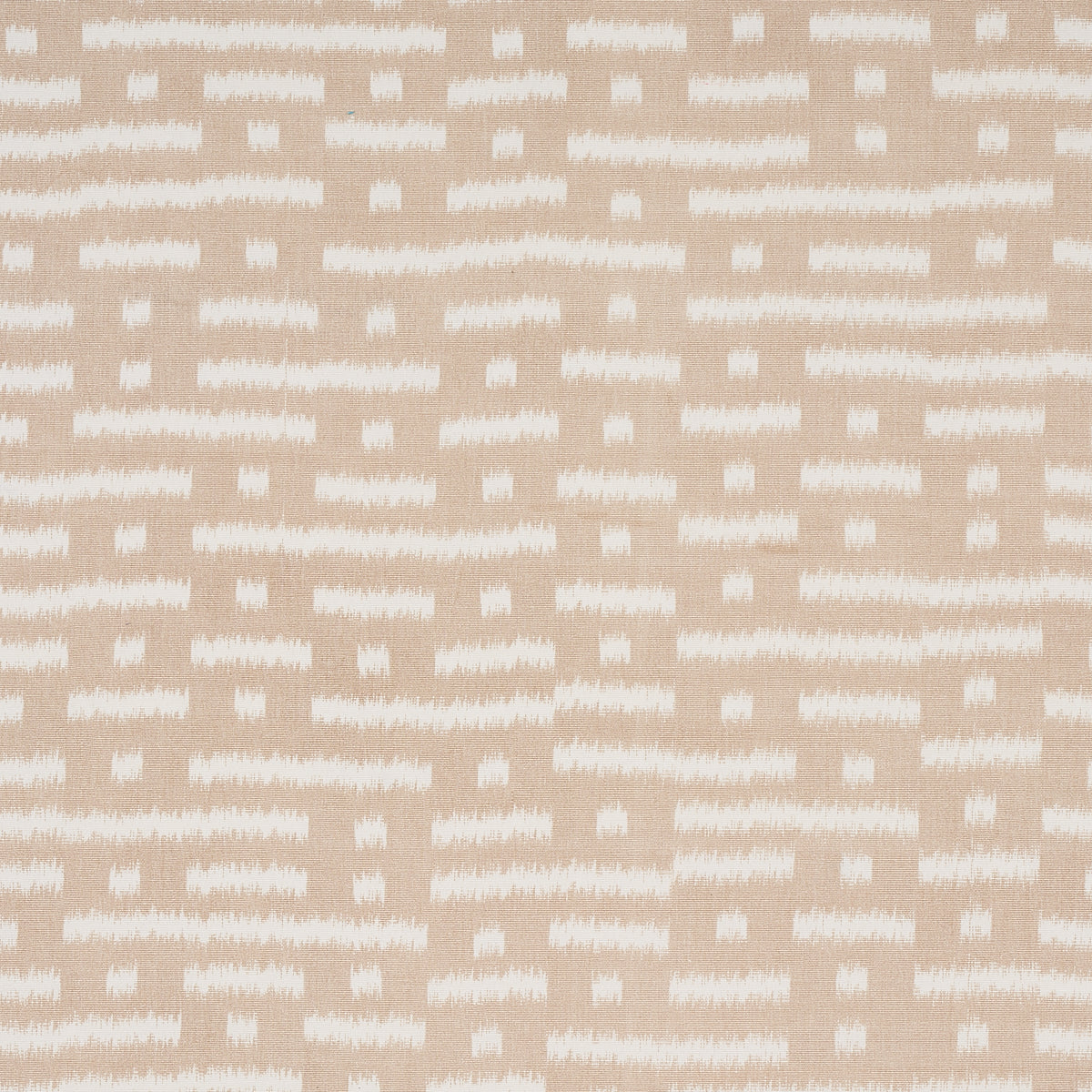 Beige natural woven fabric with an abstract ikat pattern; soft woven texture.