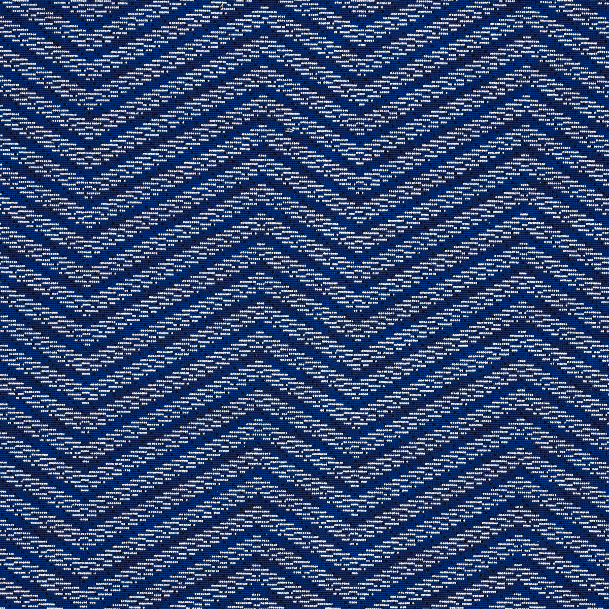 Blue woven fabric with white dashed chevron pattern; versatile textile for apparel or home decor.