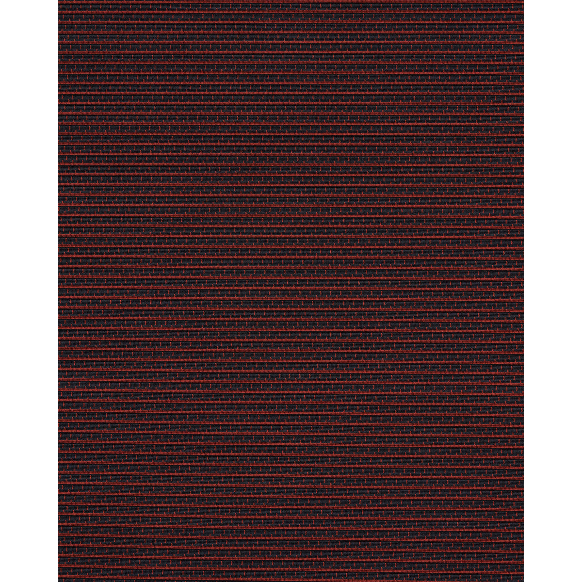 Close-up of dark navy knit fabric with fine red micro-stripes, a textured textile for clothing or upholstery.