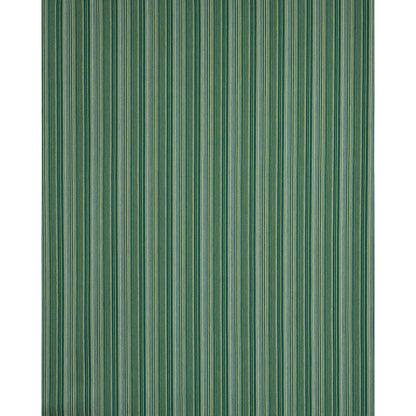 Rectangular rug with narrow vertical stripes in green, teal, blue and beige; contemporary striped textile.