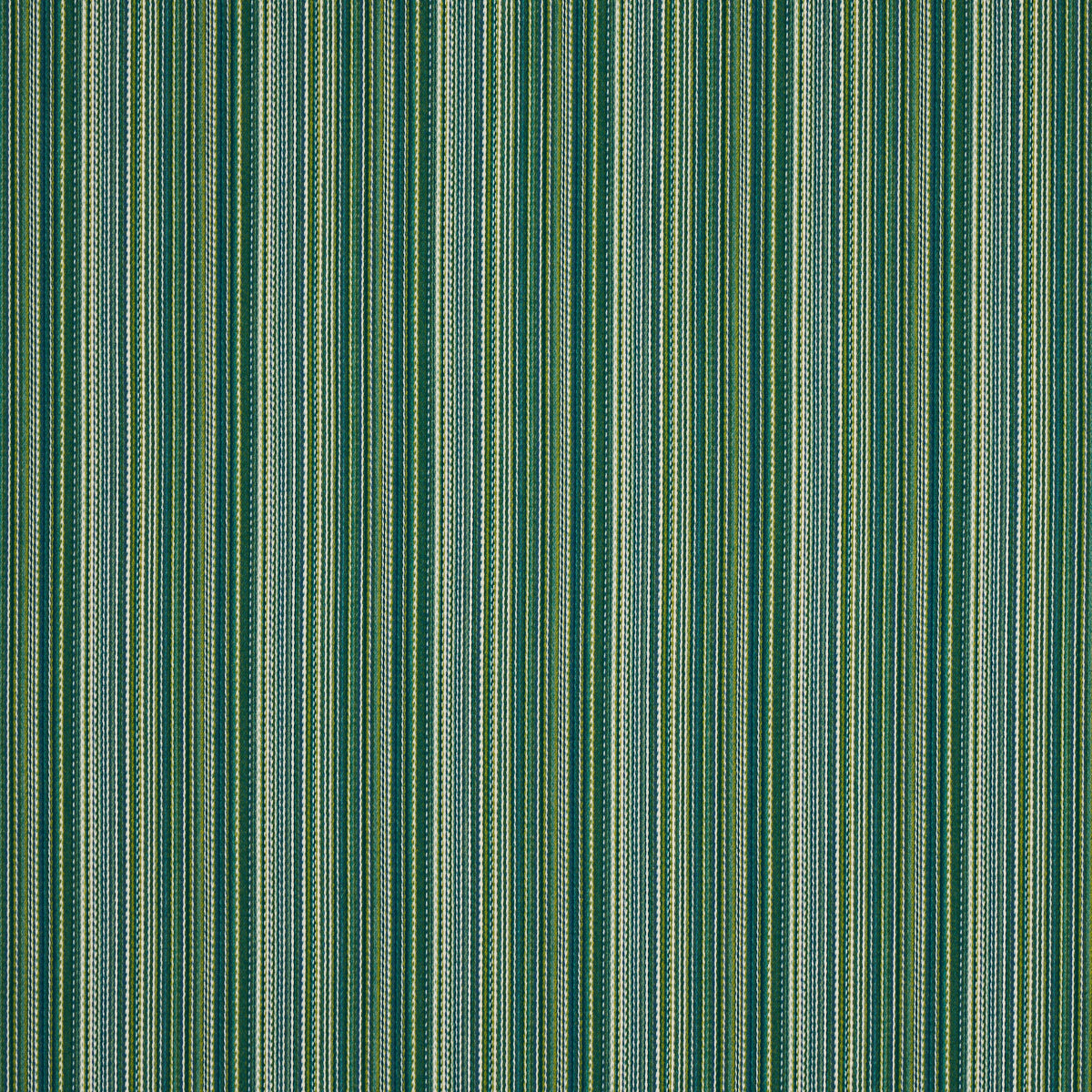 Vertical green striped woven fabric in teal and lime tones, ideal for upholstery or drapery.