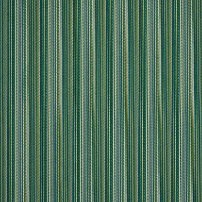 Vertical green striped woven fabric in teal and lime tones, ideal for upholstery or drapery.