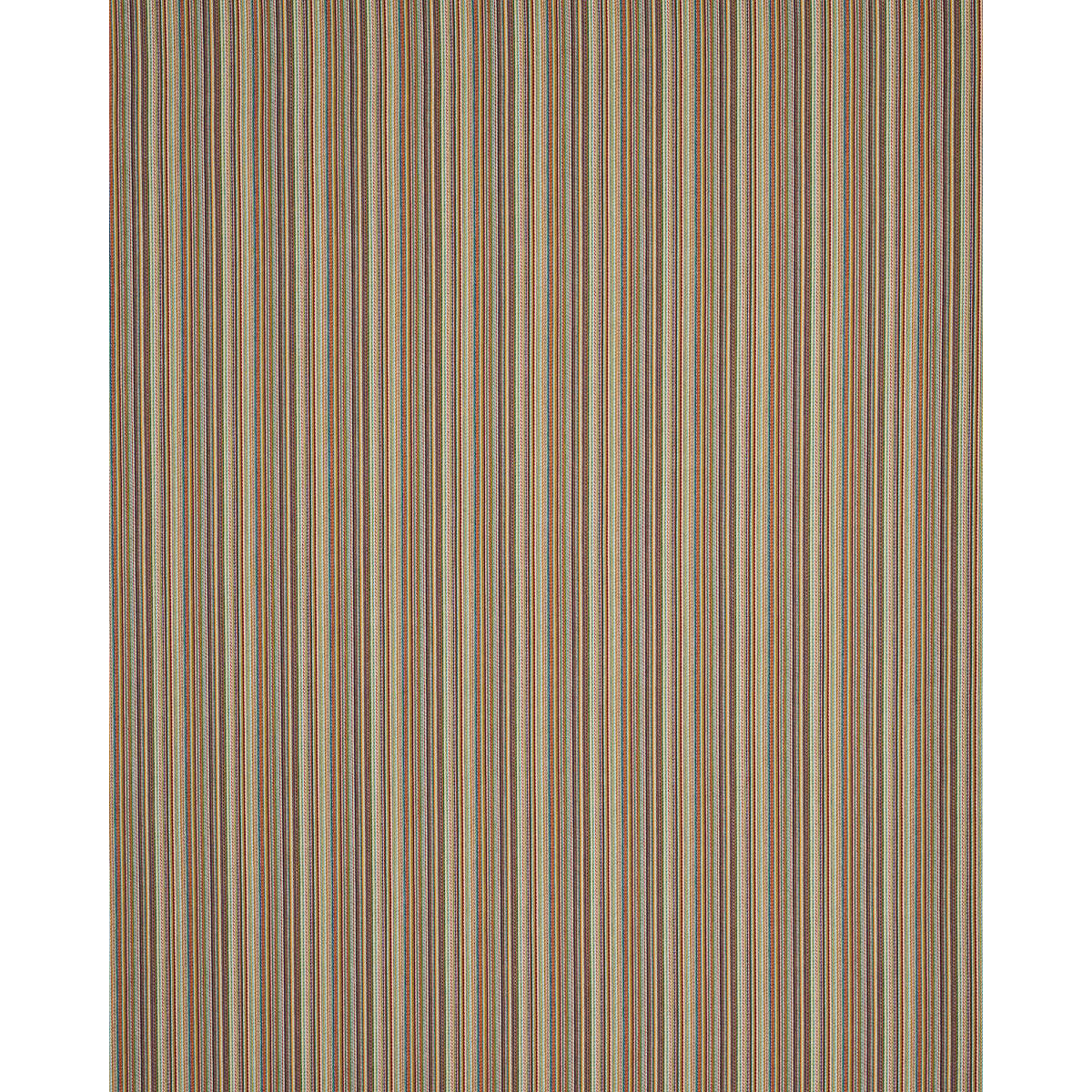 Rectangular area rug with thin multicolor vertical stripes in warm earth tones, modern living room style.