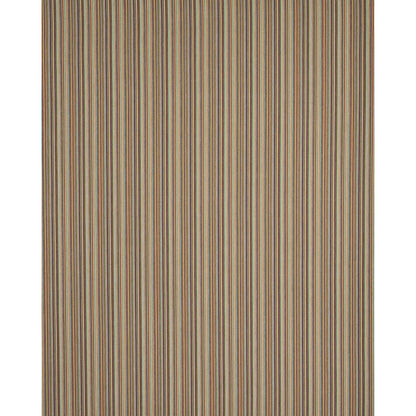 Rectangular area rug with thin multicolor vertical stripes in warm earth tones, modern living room style.