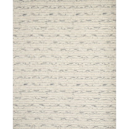 Beige flat-weave rug with subtle blue-gray speckled lines; modern textured rectangular area rug.
