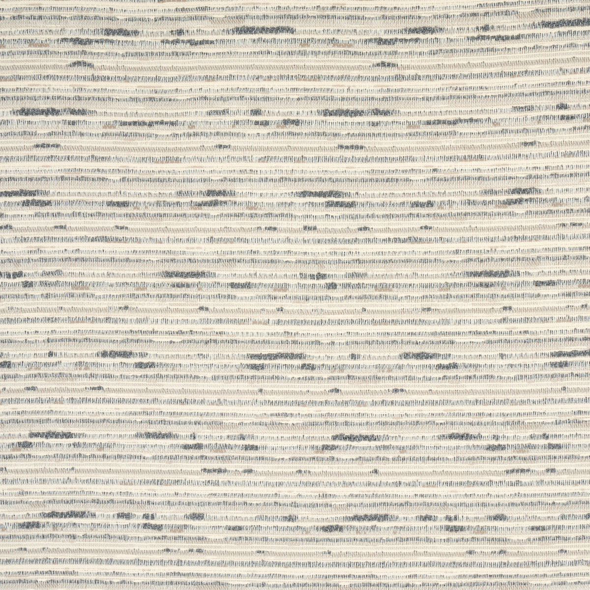 Beige cream woven rug with thin blue-gray horizontal stripes and subtle speckled texture.