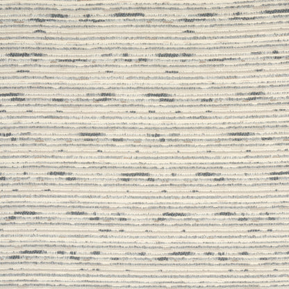 Beige cream woven rug with thin blue-gray horizontal stripes and subtle speckled texture.