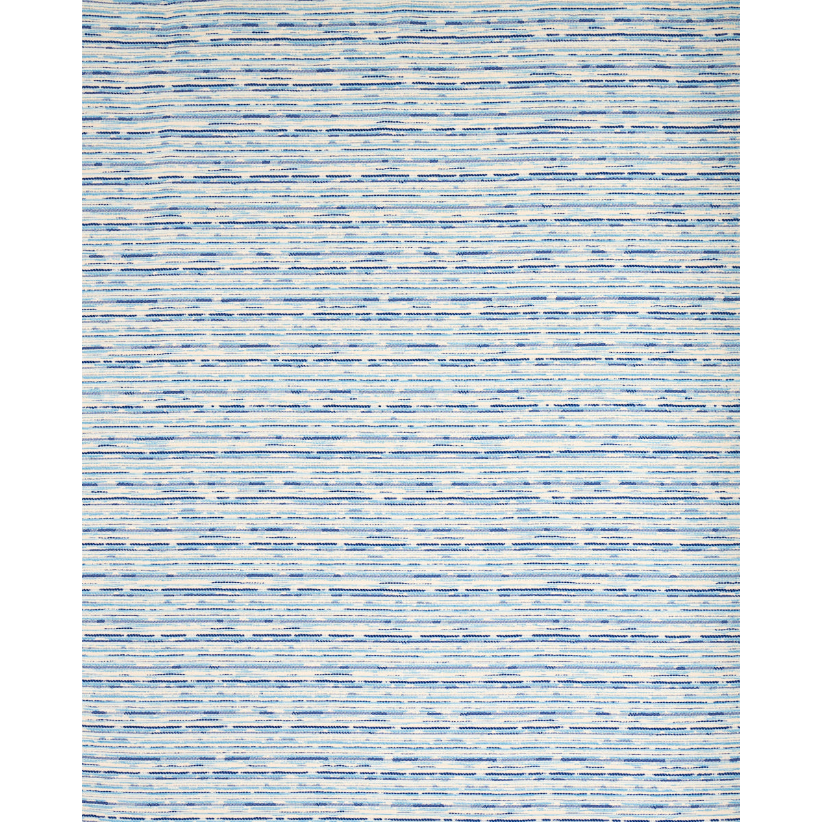 Blue striped rug featuring thin, irregular horizontal lines in light blue and navy on white.