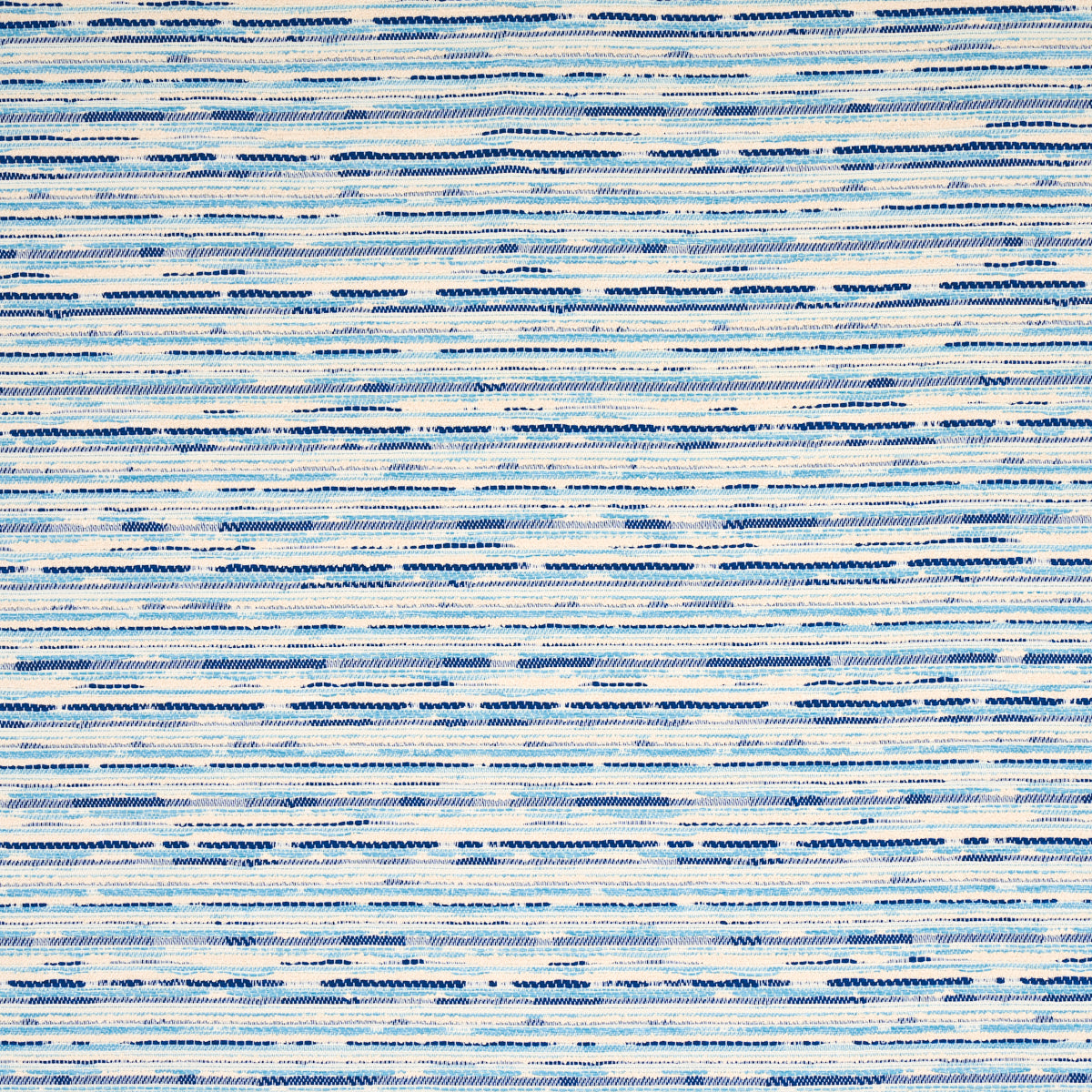 Blue dashed horizontal stripes across white woven fabric.