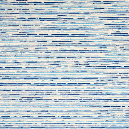 Blue dashed horizontal stripes across white woven fabric.