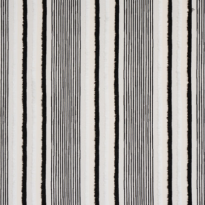 Vertical black-and-white stripe pattern with bold and fine lines; modern graphic fabric print.