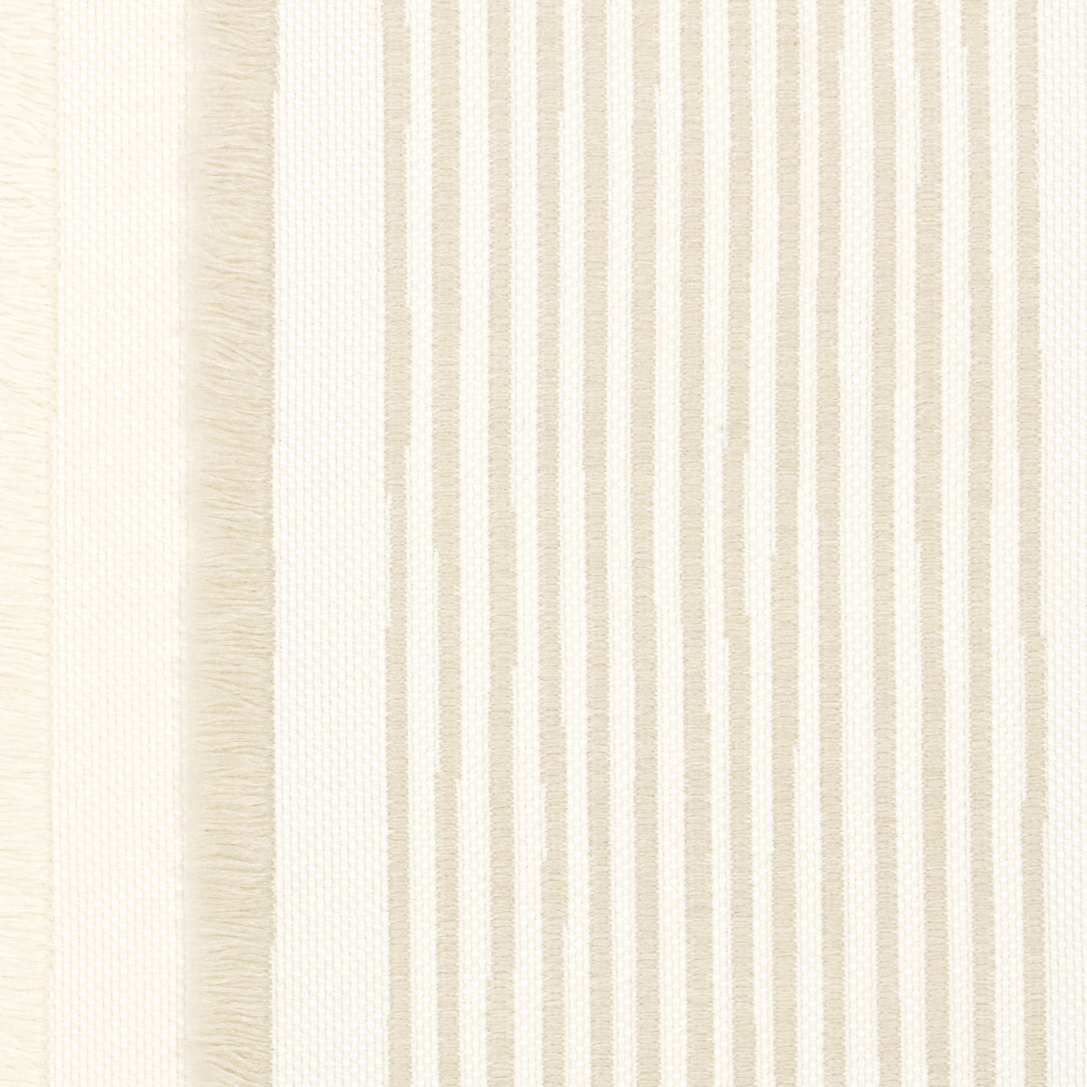 Beige and cream striped woven fabric with vertical stripes of varying widths and subtle texture.