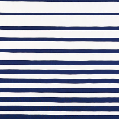 Navy blue and white horizontal striped fabric pattern; nautical style, ideal for clothing or home textiles.