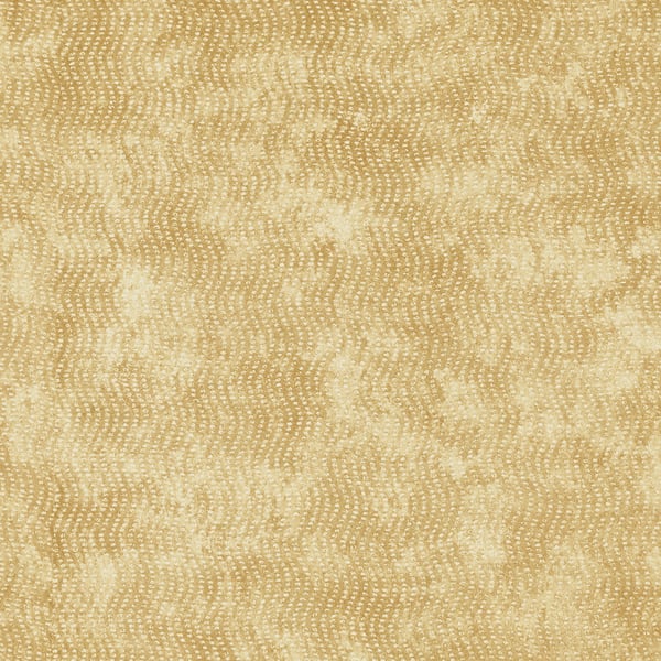 Beige-gold woven wallcovering with a repeating wavy dot pattern and subtle sheen.