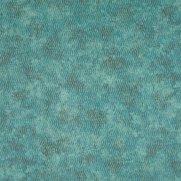 Green wallcovering with a subtle corded texture and a wavy dotted pattern.