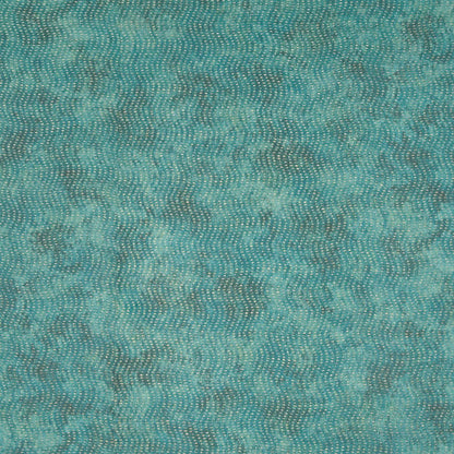 Green wallcovering with a subtle corded texture and a wavy dotted pattern.