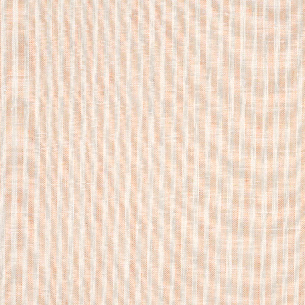 Peach and white vertical striped fabric with narrow stripes and a soft, linen-like texture.