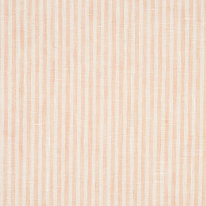 Peach and white vertical striped fabric with narrow stripes and a soft, linen-like texture.