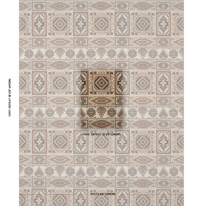 Beige tribal kilim rug with geometric medallions in taupe and ivory; distressed flat-weave design.