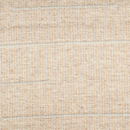 Beige woven natural-fiber rug with white thread stripes; modern flat-weave, 5' x 7'.
