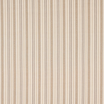 Beige vertical striped wallpaper with alternating thin and medium brown stripes and subtle textures.