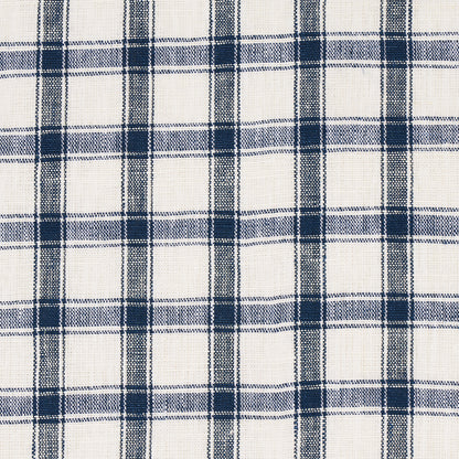 Navy & white plaid fabric with woven texture in a classic check pattern.