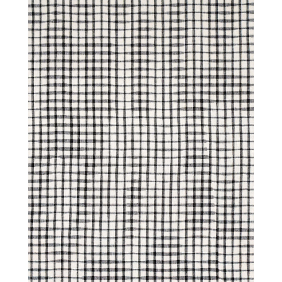 White fabric with a tiny black grid pattern; micro-check look; lightweight cotton for shirts and crafts.