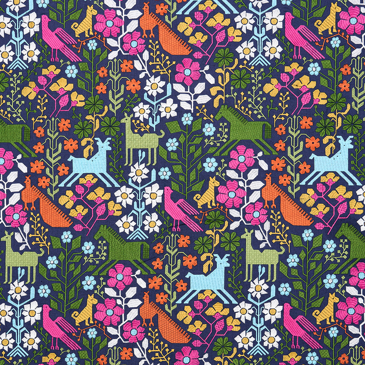 Navy fabric with multicolor embroidery pattern (81520)