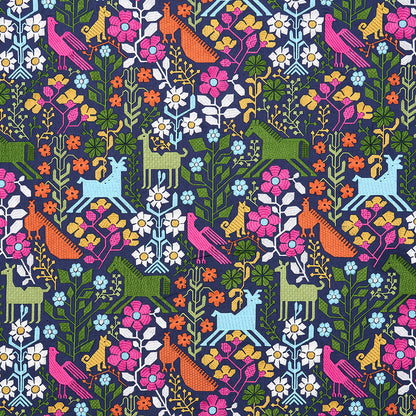 Navy fabric with multicolor embroidery pattern (81520)