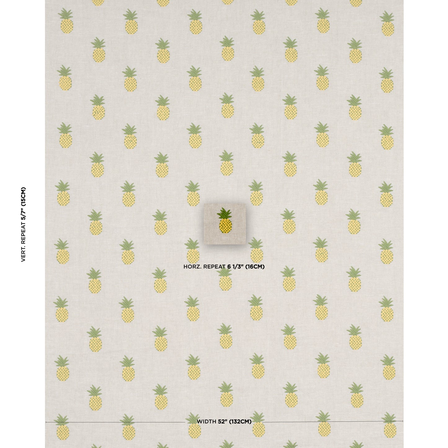 SCHUMACHER  UNCOMMON THREADS PINEAPPLE EMBROIDERY EMBROIDERIES EMBROIDERIES GREEN ON NATURAL   - 81531