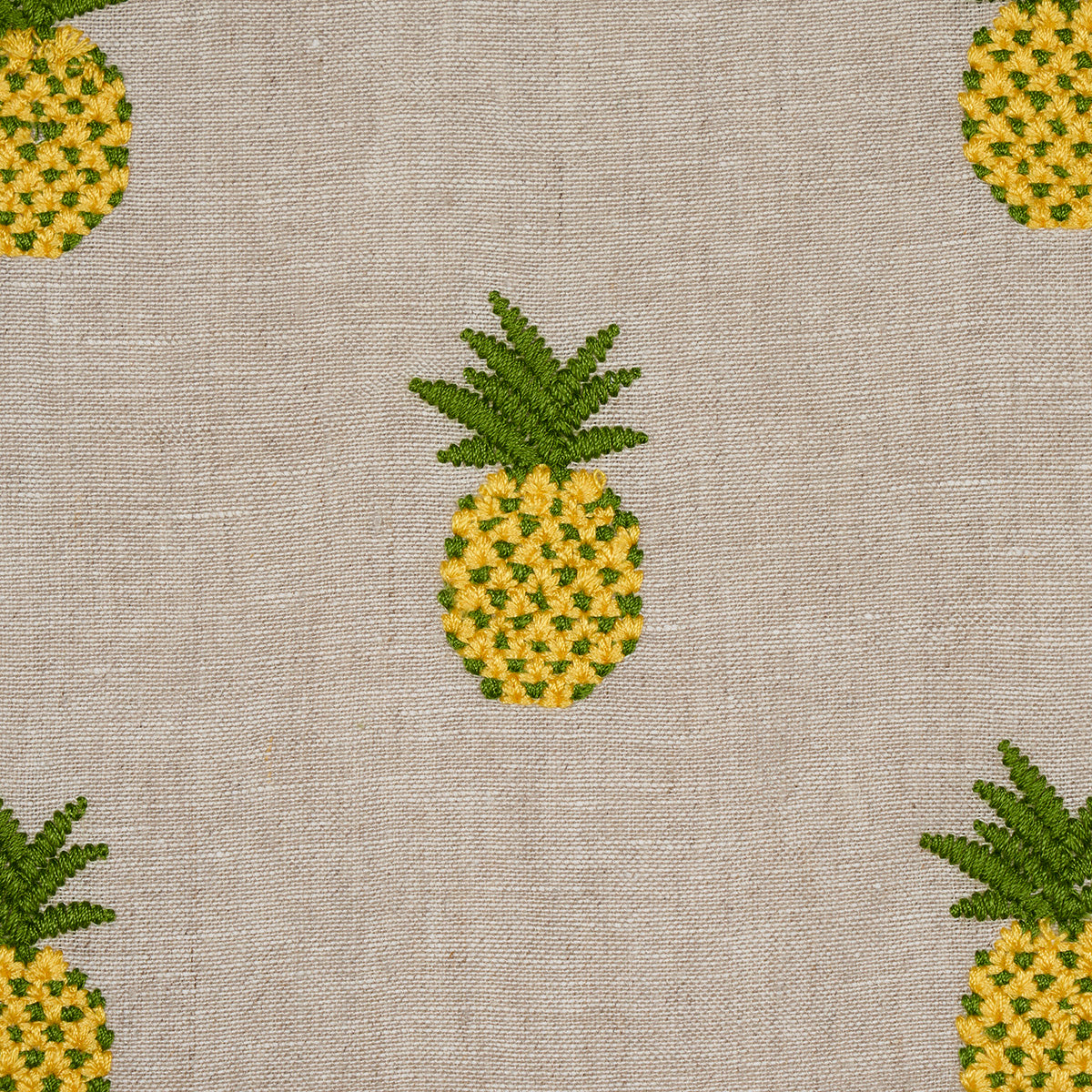 SCHUMACHER  UNCOMMON THREADS PINEAPPLE EMBROIDERY EMBROIDERIES EMBROIDERIES GREEN ON NATURAL   - 81531