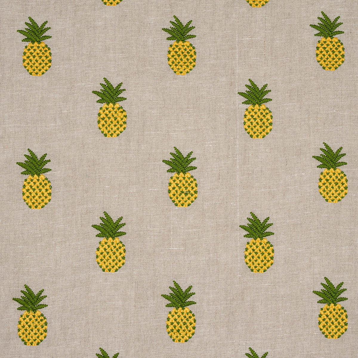 SCHUMACHER  UNCOMMON THREADS PINEAPPLE EMBROIDERY EMBROIDERIES EMBROIDERIES GREEN ON NATURAL   - 81531