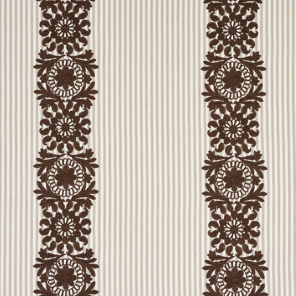 Chocolate brown striped embroidery fabric.