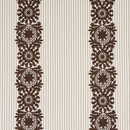 Chocolate brown striped embroidery fabric.