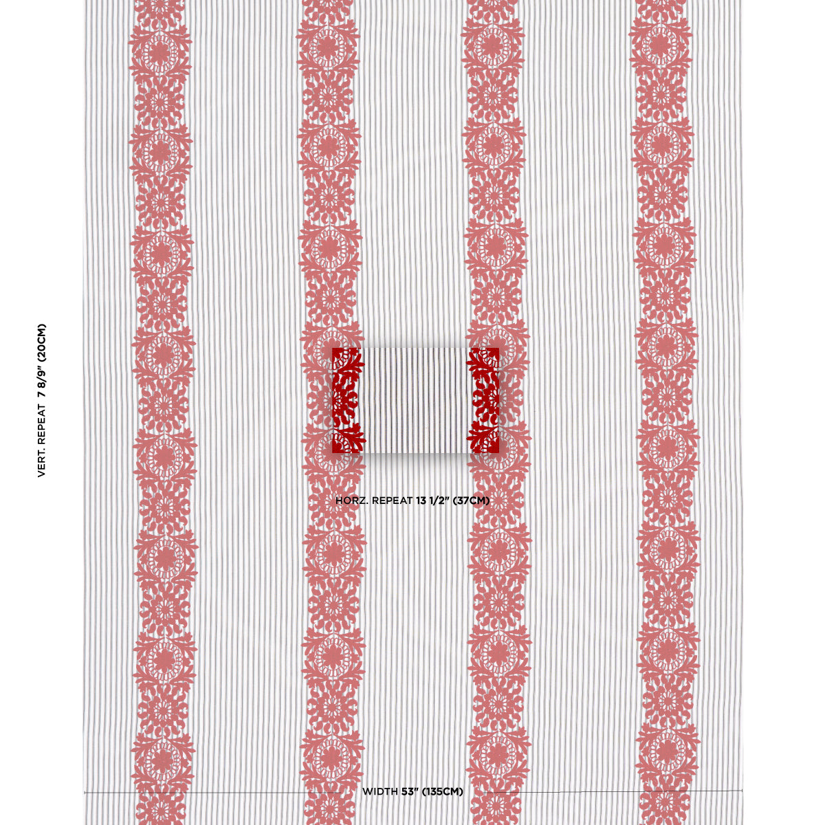 SCHUMACHER  UNCOMMON THREADS Joelle Stripe EMBROIDERIES EMBROIDERIES RED ON BLACK   - 81542