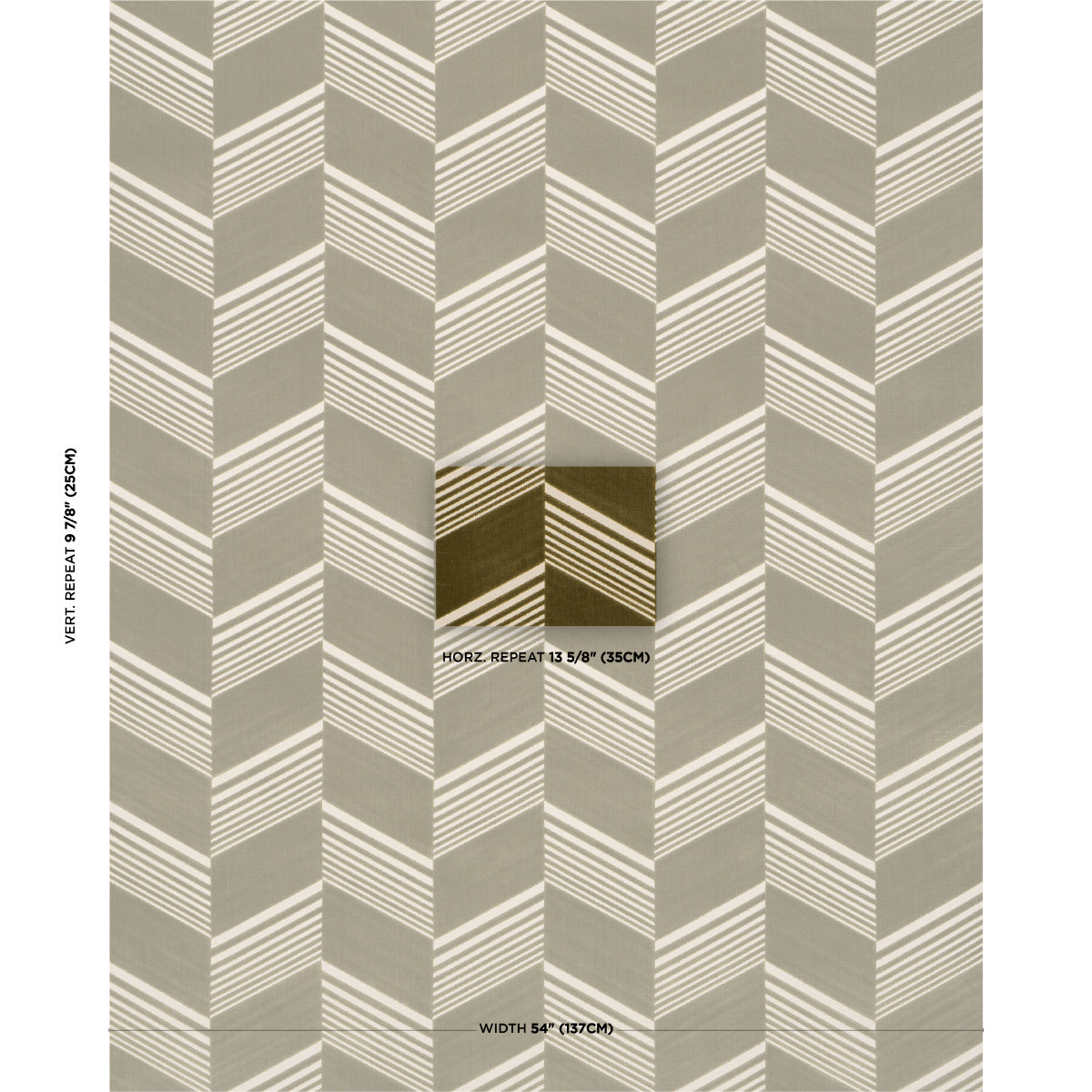 Beige and taupe chevron cut velvet woven fabric; neutral, modern textile.