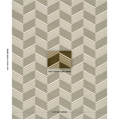 Beige and taupe chevron cut velvet woven fabric; neutral, modern textile.
