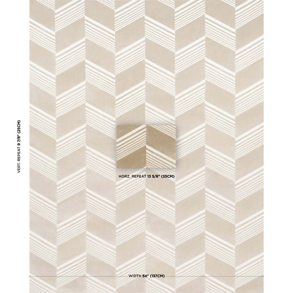 Beige chevron wallpaper with pale white diagonal stripes; neutral geometric wall covering for interiors.