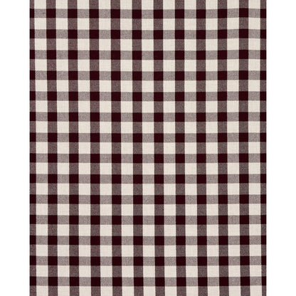 Burgundy and white gingham check fabric; crisp square pattern, versatile textile for table linens or shirts.