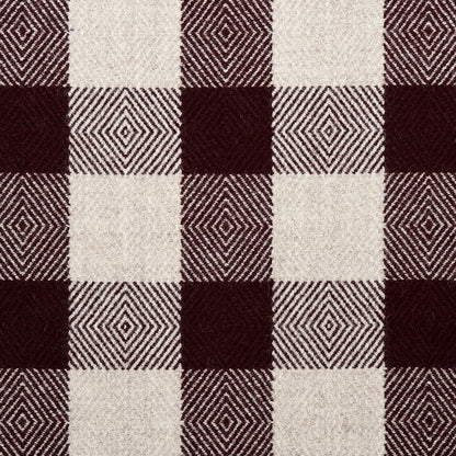 Maroon and cream plaid wool blanket with woven diamond accents in select squares.