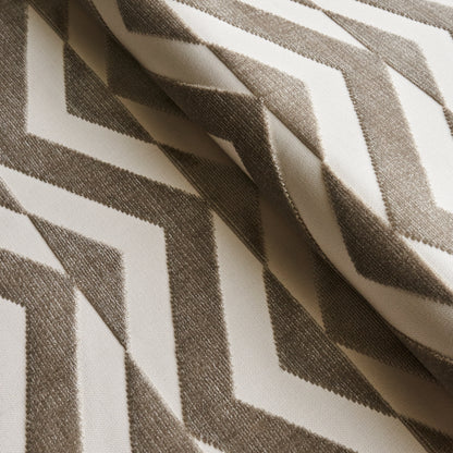 SCHUMACHER FABRIC  MILES REDD BROKEN CHEVRON CUT VELVET   TAUPE ON IVORY   - 81810