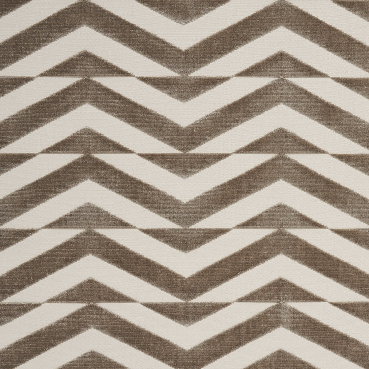 SCHUMACHER FABRIC  MILES REDD BROKEN CHEVRON CUT VELVET   TAUPE ON IVORY   - 81810